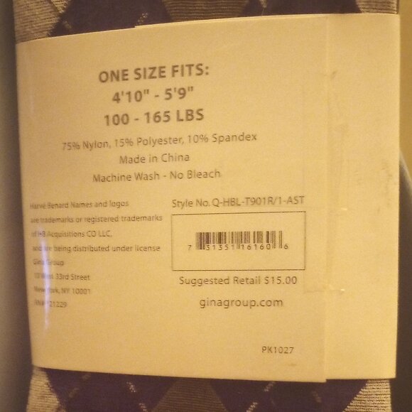 Harve' Benard women's argyle tights one size multicolor New! - Picture 3 of 5